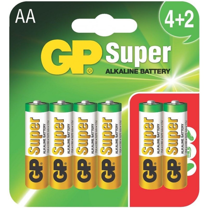 Алкална батерия GP SUPER LR6 AA / 4+2 бр. в опаковка 1.5V GP-BA-15A21-SBV6, GP-BA-15A21-SBV6