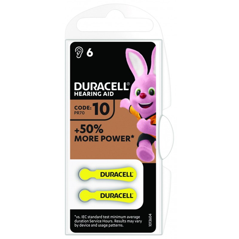 Батерия цинково въздушна DURACELL ZA10 6 бр. бутонни за слухов апарат в блистер-DUR-BZ-ZA10