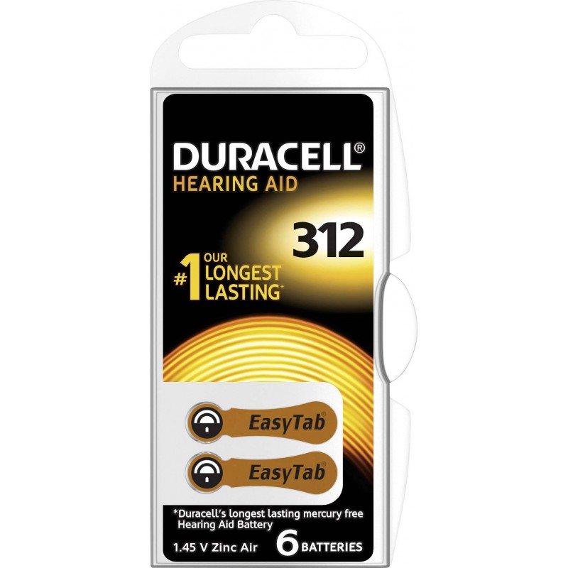 Батерия цинково въздушна DURACELL ZA312 6 бр. бутонни за слухов апарат в блистер-DUR-BZ-ZA312