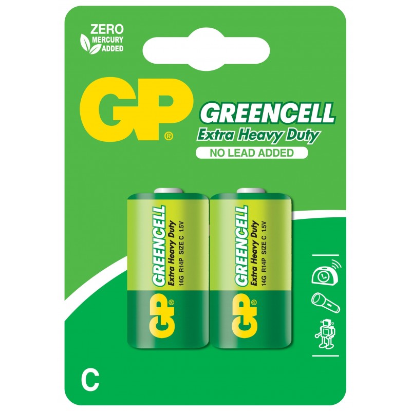 Цинк карбонова батерия GP R14 14G-U2 Greencell /2 бр. в опаковка/ BLISTER 1.5V-GP-BM-14G-U2