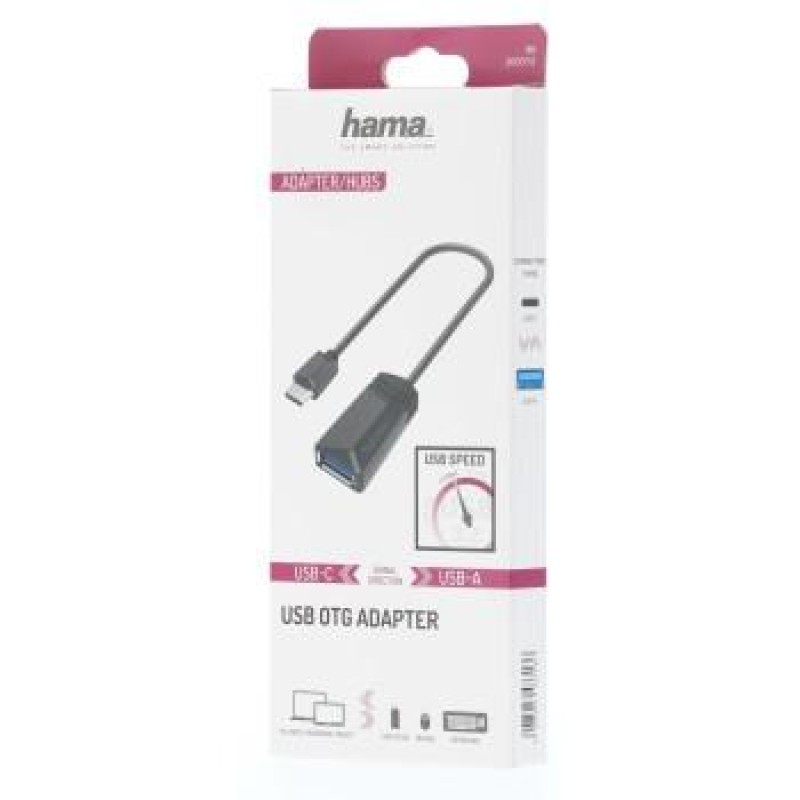Адаптер HAMA USB-C мъжко - USB 3.2 Gen 1 A женско, 5Gbit/s, 0.15 м., Черен-HAMA-200312