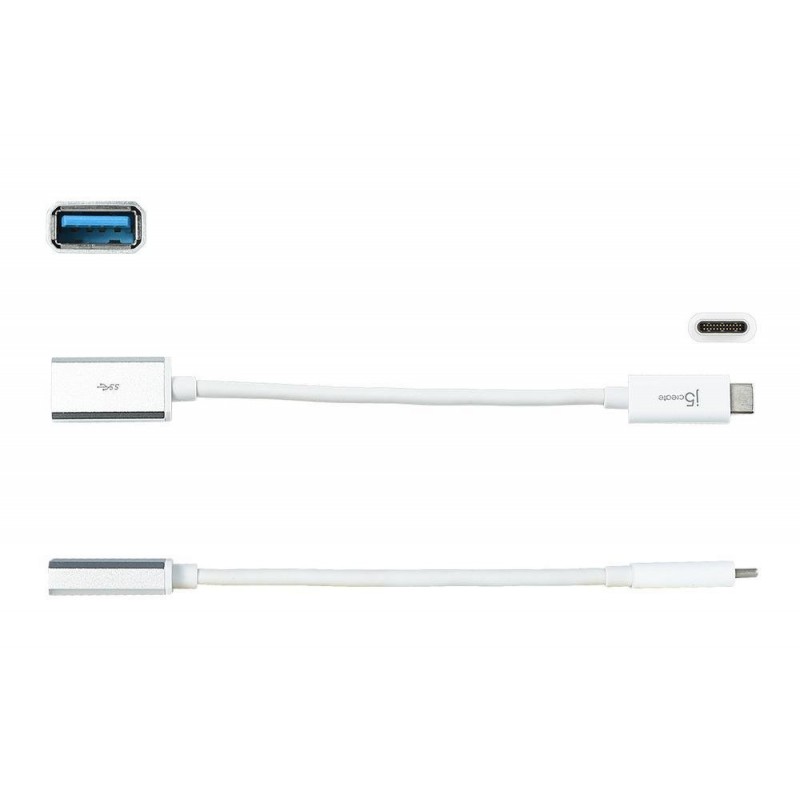 Адаптер  j5create JUCX05, USB-C 3.1 мъжко - USB-A женско 5Gb/s, Бял, 90см-J5-JUCX05