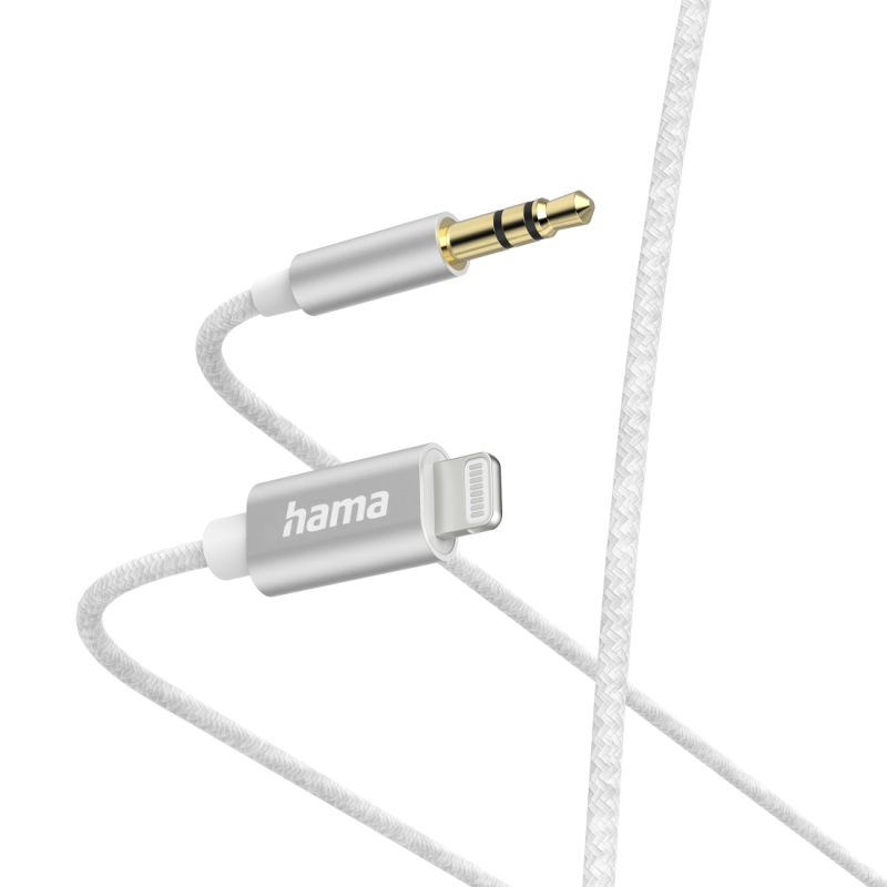Аудио кабел HAMA, Lightning мъжко - 3.5 mm аудио жак мъжко, 1.0 м, Бял, HAMA-201522
