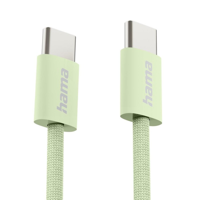 HAMA Кабел за зареждане "Fabric", USB-C - USB-C, 1 m, Nylon, зелен, HAMA-201726