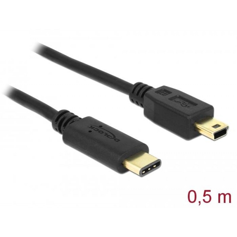 Кабел DeLock, USB-C мъжко - USB-B мъжко, USB 2.0, 0.5 м, Черен, DELOCK-83335