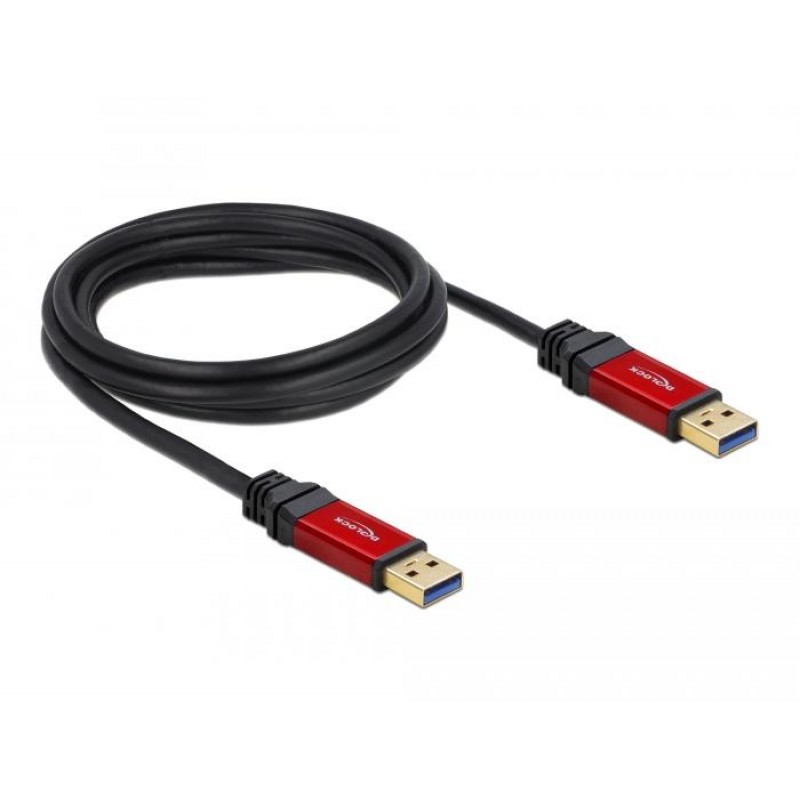 Кабел Delock 82745, USB-A мъжко - USB-А мъжко, 2 м, Premium, Екраниран, Черен, DELOCK-82745