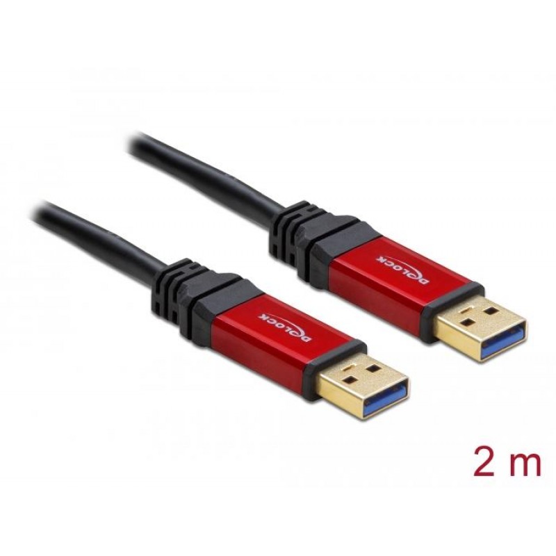 Кабел Delock 82745, USB-A мъжко - USB-А мъжко, 2 м, Premium, Екраниран, Черен, DELOCK-82745