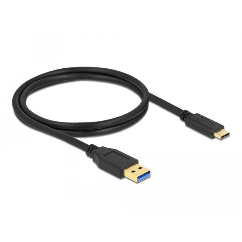 Кабел Delock SuperSpeed, USB-A мъжко - USB-C мъжко, (USB 3.2 Gen 2), 10 Gbps, 1 м, Черен, DELOCK-83870