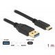 Кабел Delock SuperSpeed, USB-A мъжко - USB-C мъжко, (USB 3.2 Gen 2), 10 Gbps, 1 м, Черен, DELOCK-83870