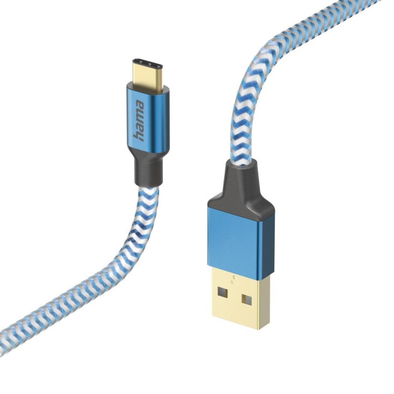 Кабел HAMA Reflective, USB-C мъжко - USB-A мъжко, 480 Mbps, 1.5 м., Син, HAMA-201558