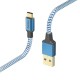 Кабел HAMA Reflective, USB-C мъжко - USB-A мъжко, 480 Mbps, 1.5 м., Син, HAMA-201558
