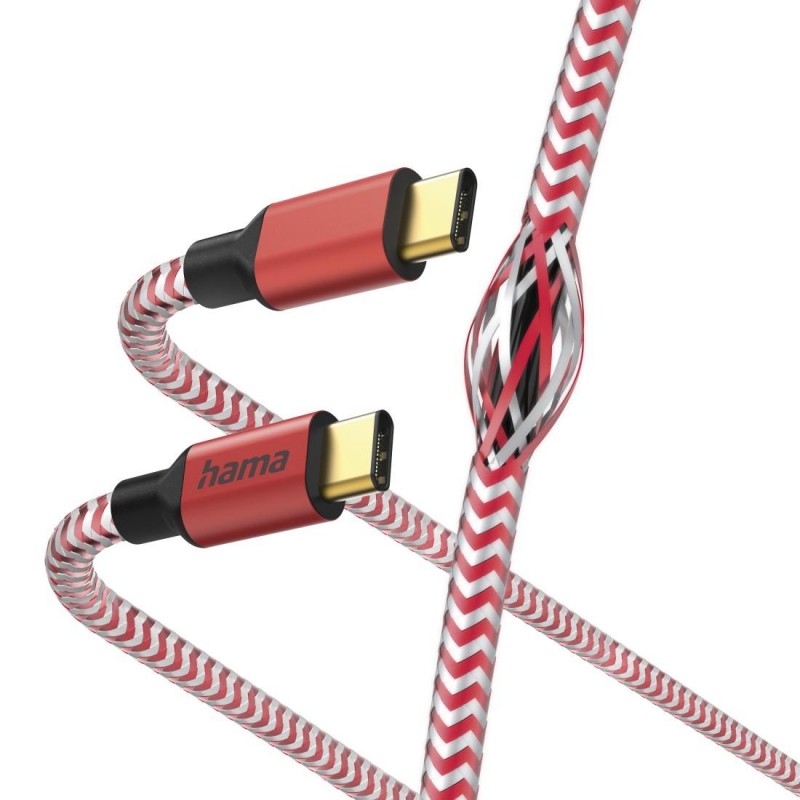Кабел HAMA Reflective, USB-C мъжко - USB-C мъжко, 1.5 м., Червен, HAMA-201560