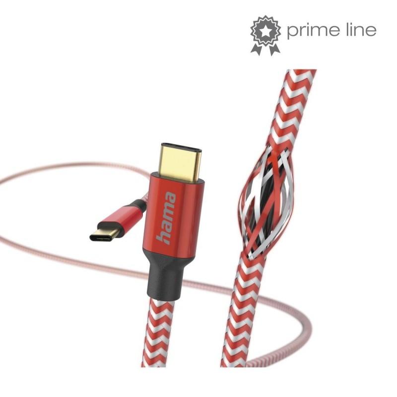 Кабел HAMA Reflective, USB-C мъжко - USB-C мъжко, 1.5 м., Червен, HAMA-201560