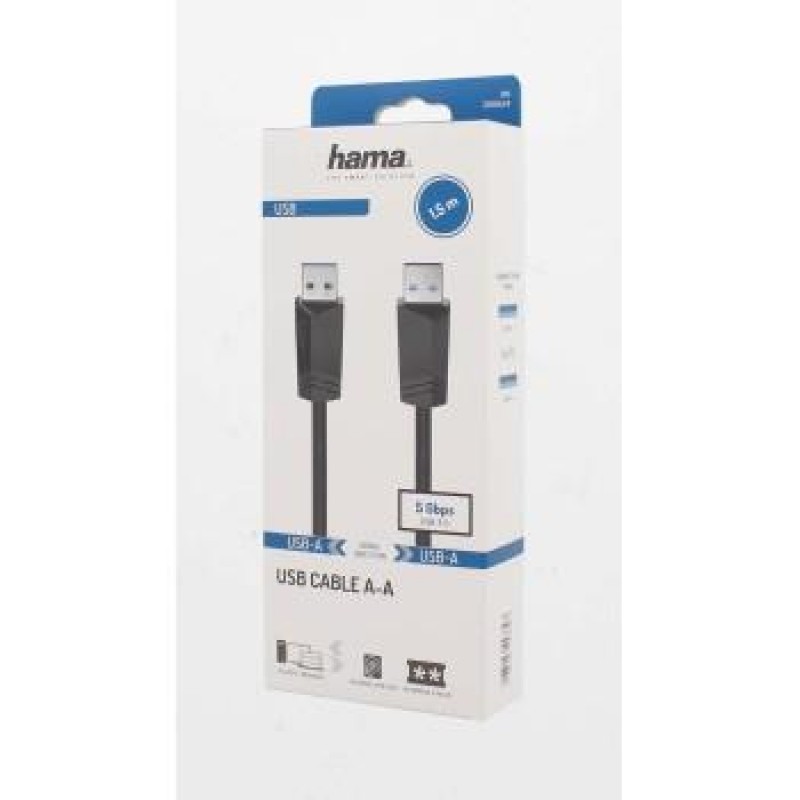Кабел HAMA  USB 3.0, USB-A мъжко - USB-А мъжко, 1.5 м, 5Gbit/s, екраниран-HAMA-200624