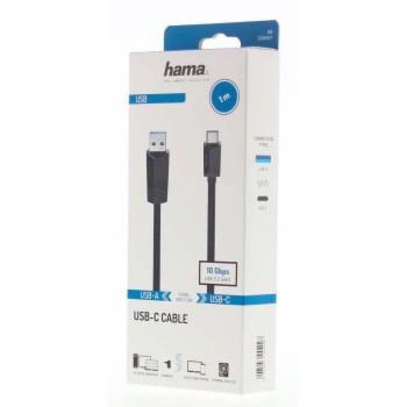 Кабел HAMA USB 3.2 Gen 2, USB-C мъжко - USB-A мъжко, 1 м, 10 Gbit/s.,3А-HAMA-200657