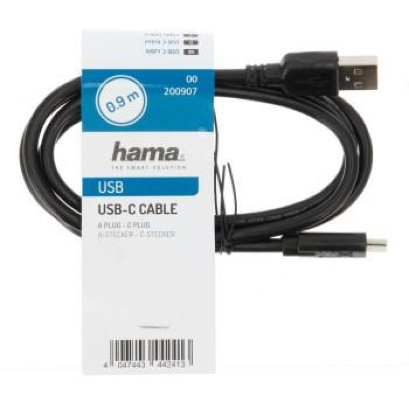 Кабел HAMA USB-C мъжко -USB 2.0 A мъжко, 0.9 м., 480Mbit/s,булк опаковка-HAMA-200907