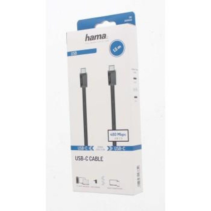Кабел HAMA USB-C мъжко - USB-C мъжко, 1.5 м, черен,480Mb/s-HAMA-200630