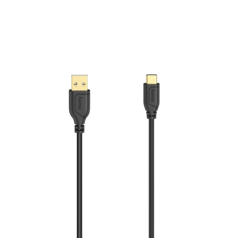 Кабел Hama Flexi-Slim USB-C - USB-A 2.0 мъжко, 0.75м,тънък, позлатен, черен-HAMA-200634