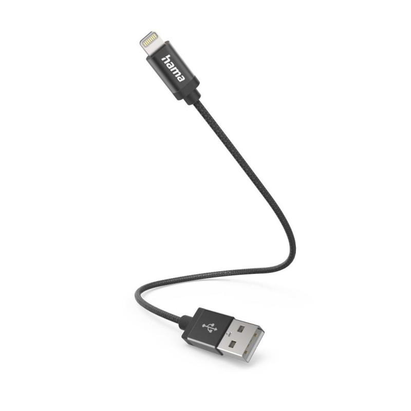 Кабел за зареждане HAMA USB-A - Lightning, 0.2м, черен, HAMA-201578
