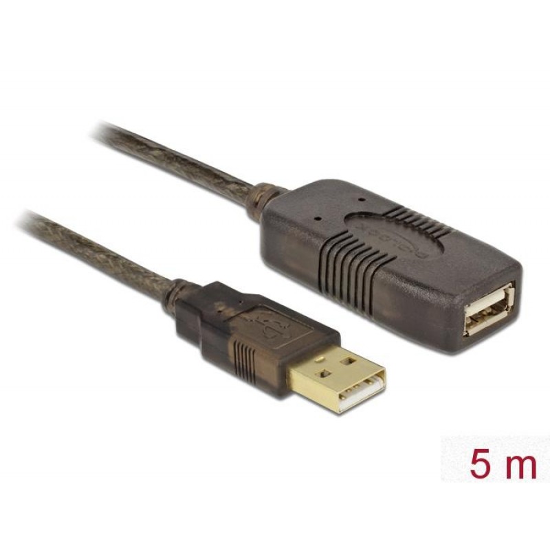 Удължителен кабел DeLock, USB-A мъжко - USB-A женско, USB 2.0, 5 м, Черен, DELOCK-82308