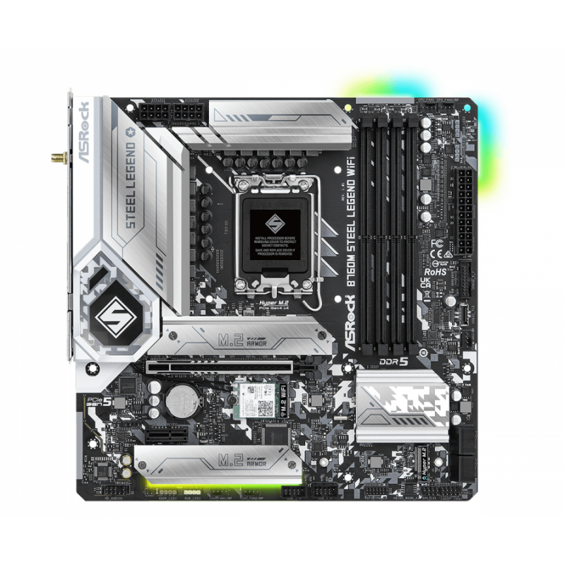 Дънна платка ASRock B760M Steel Legend WIFI, LGA1700, DDR5, mATX, ASR-MB-B760M-STEEL-WIFI