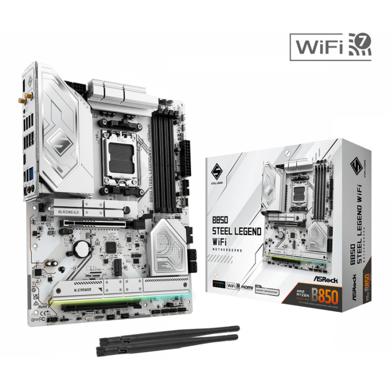 Дънна платка ASRock B850 STEEL LEGEND WIFI 7 socket AM5, ASR-MB-B850-STEEL-WIFI