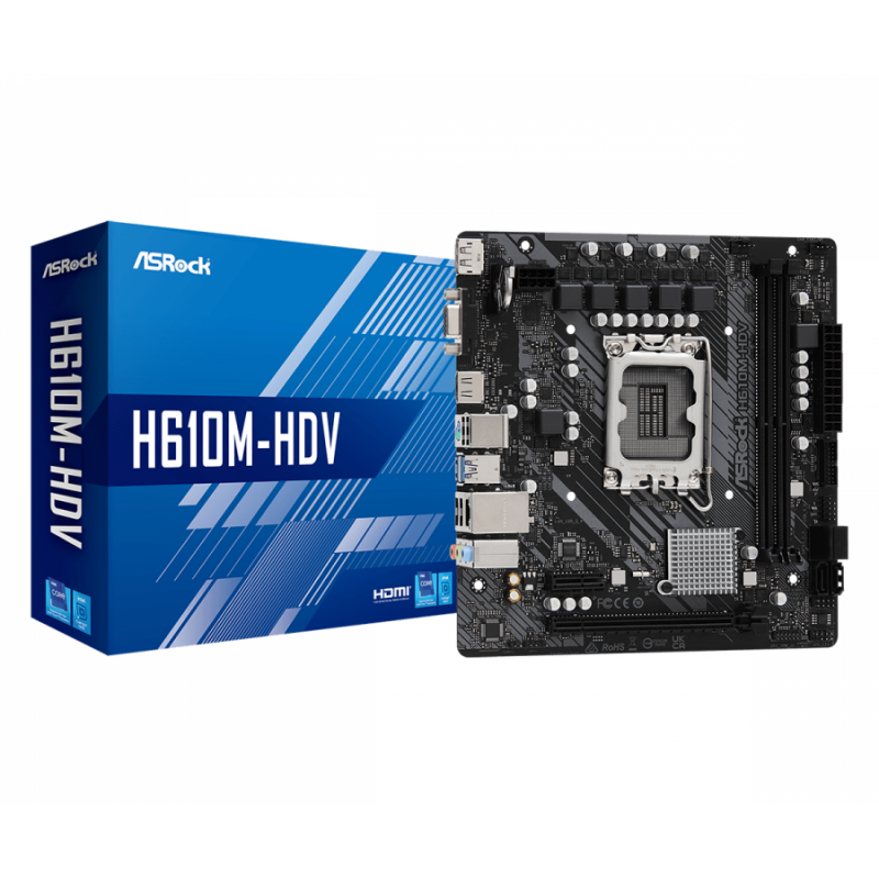 Дънна платка ASRock H610M-HDV, LGA1700, DDR4, mATX, ASR-MB-H610M-HDV