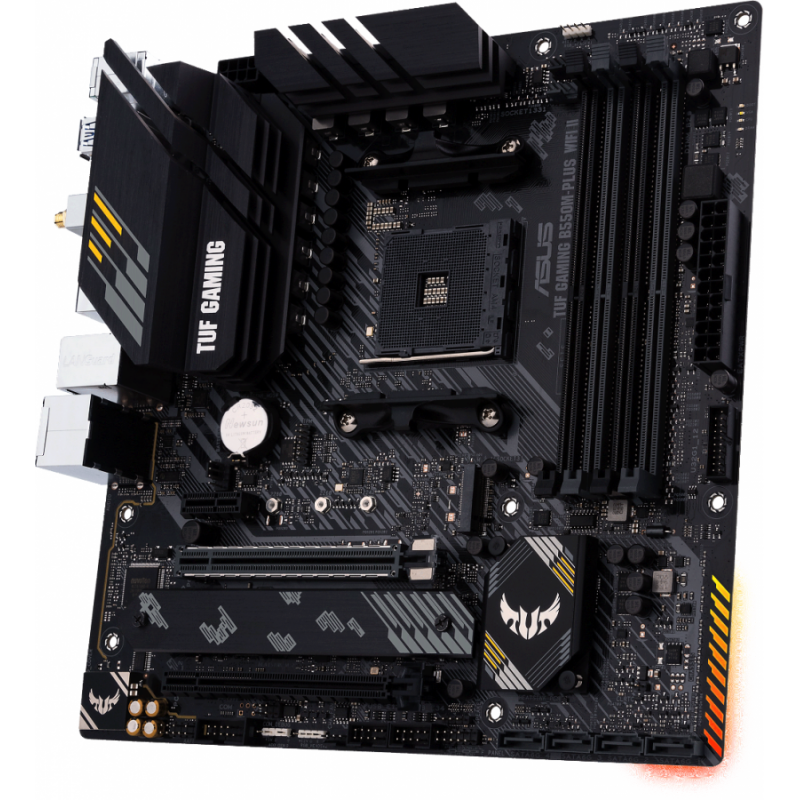 Дънна платка ASUS TUF GAMING B550M-PLUS WIFI II, AMD AM4, micro ATX, 4x DDR4, dual M.2, Wi-Fi 6, PCIe 4.0, Aura Sync RGB