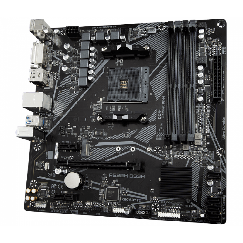 Дънна платка GIGABYTE A520M-DS3H, Socket AM4, mATX, 4xDDR4, M.2-GA-MB-A520M-DS3H
