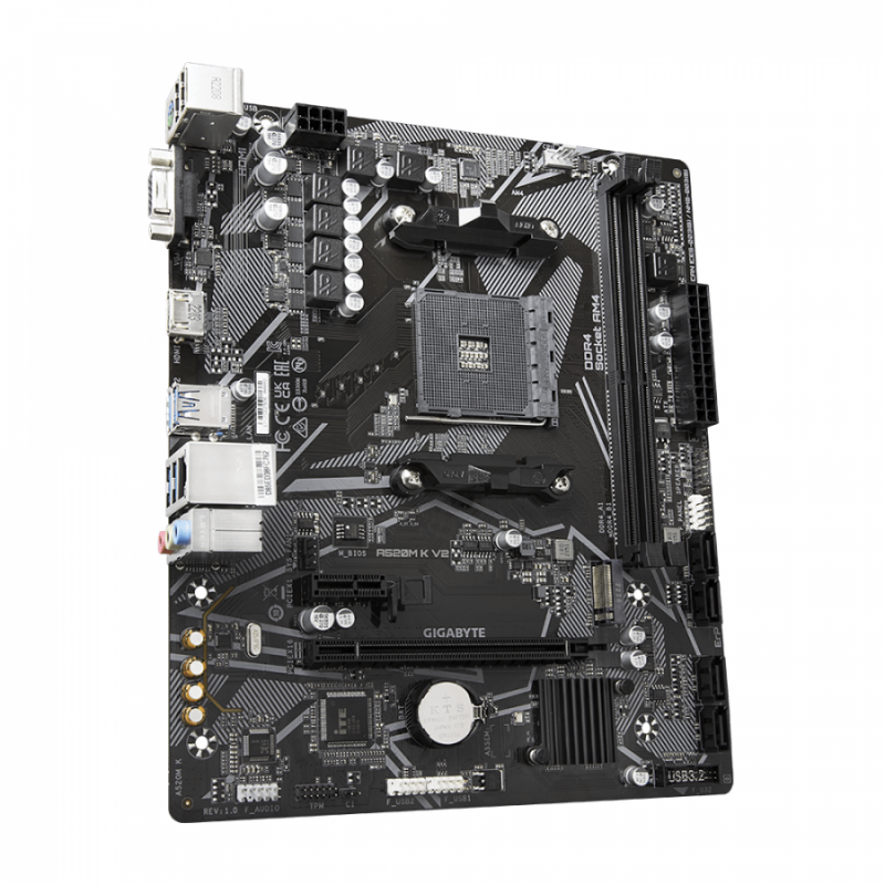 Дънна платка GIGABYTE A520M K V2, Socket AM4, mATX, 2xDDR4, M.2 NVMe, GA-MB-A520M-K-V2