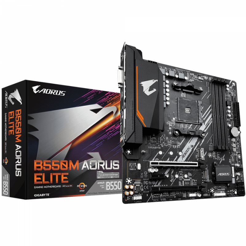 Дънна платка GIGABYTE B550M AORUS ELITE Socket AM4, 4 x DDR4, RGB Fusion 2.0-GA-MB-B550M-AORUS-ELITE