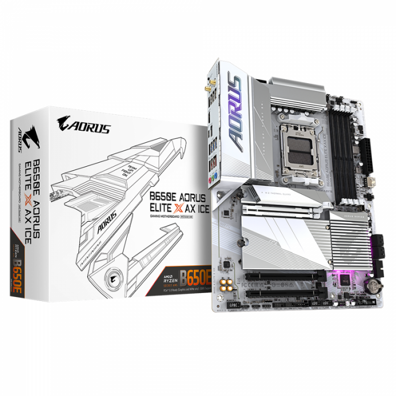 Дънна платка GIGABYTE B650 AORUS ELITE AX ICE, Socket AM5, Wi-Fi 6E, DDR5, GA-MB-B650M-A-ELIT-AX-ICE
