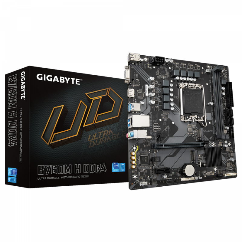 Дънна платка GIGABYTE B760M H, socket 1700, mATX, 2xDDR4, GA-MB-B760M-H-D4