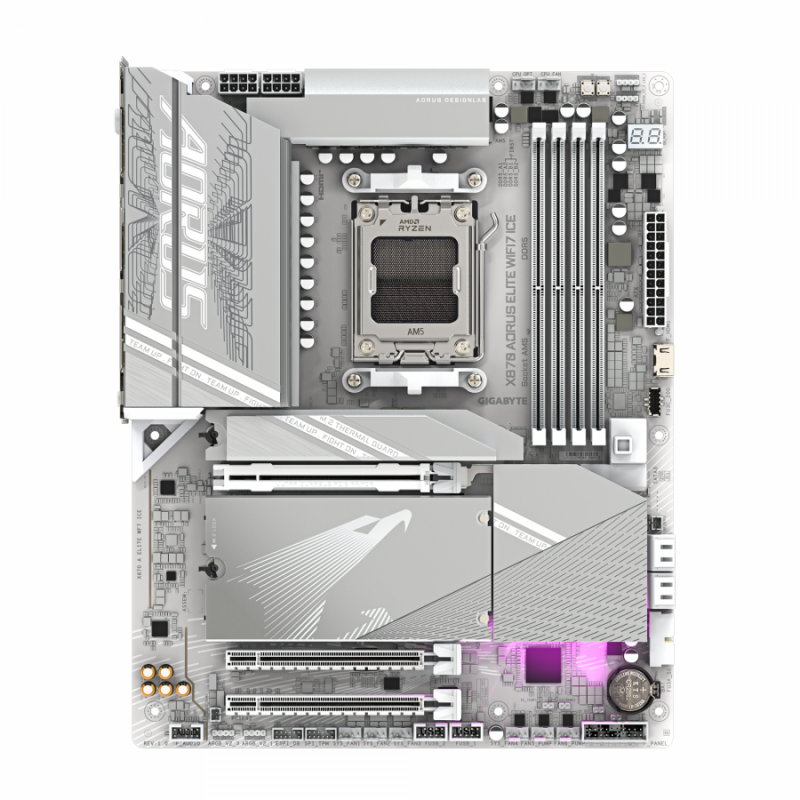 Дънна платка GIGABYTE X870 AORUS ELITE ICE WIFI 7, Socket AM5, GA-MB-X870-A-ELITE-WF7-I