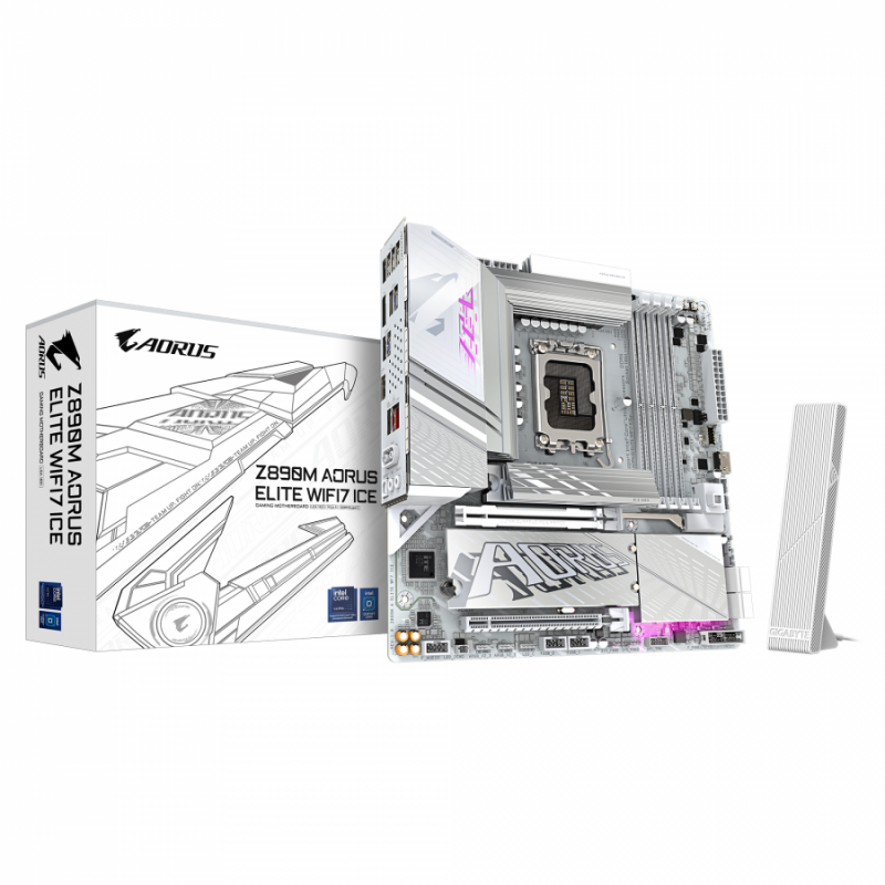 Дънна платка GIGABYTE Z890M AORUS ELITE WIFI 7 ICE, LGA 1851, GA-MB-Z890M-A-ELITE-WF7-I
