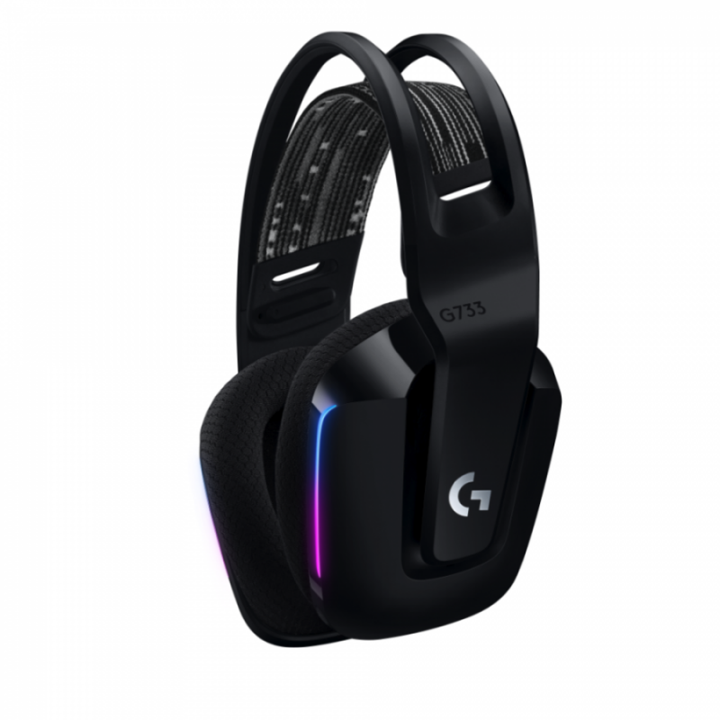 Геймърски слушалки Logitech G733 Lightspeed Wireless RGB, Микрофон, Черни-LOGITECH-HEAD-G733