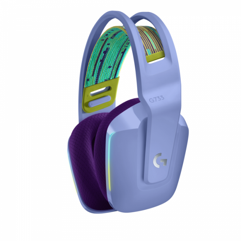 Геймърски слушалки Logitech G733 Lilac Lightspeed Wireless RGB, Микрофон, Лилави-LOGITECH-HEAD-G733-LI