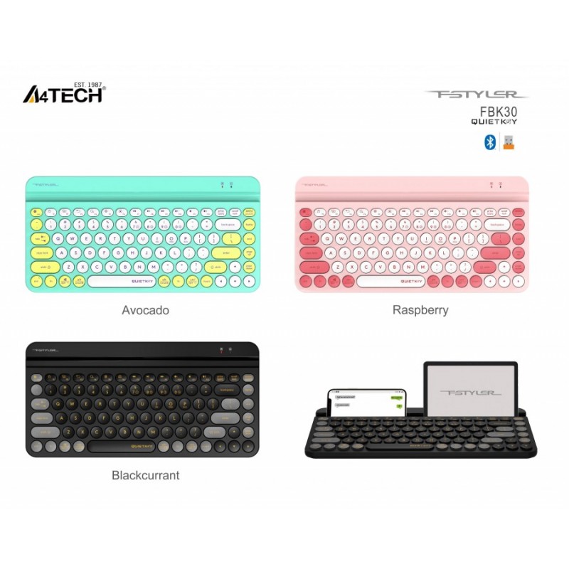 Безжична клавиатура A4tech Fstyler FBK30, Bluetooth, 2.4G, Стойка за телефон, Кирилизирана