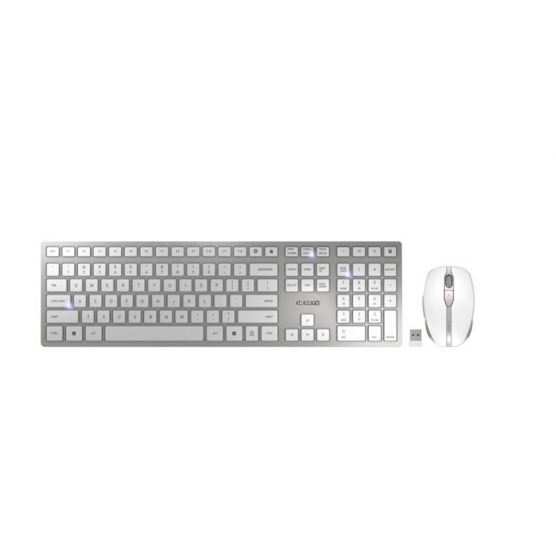 Kомплект безжична клавиатура с мишка CHERRY DW 9100 SLIM, Бял/Сребрист, CHERRY-KEY-JD-9100EU-1
