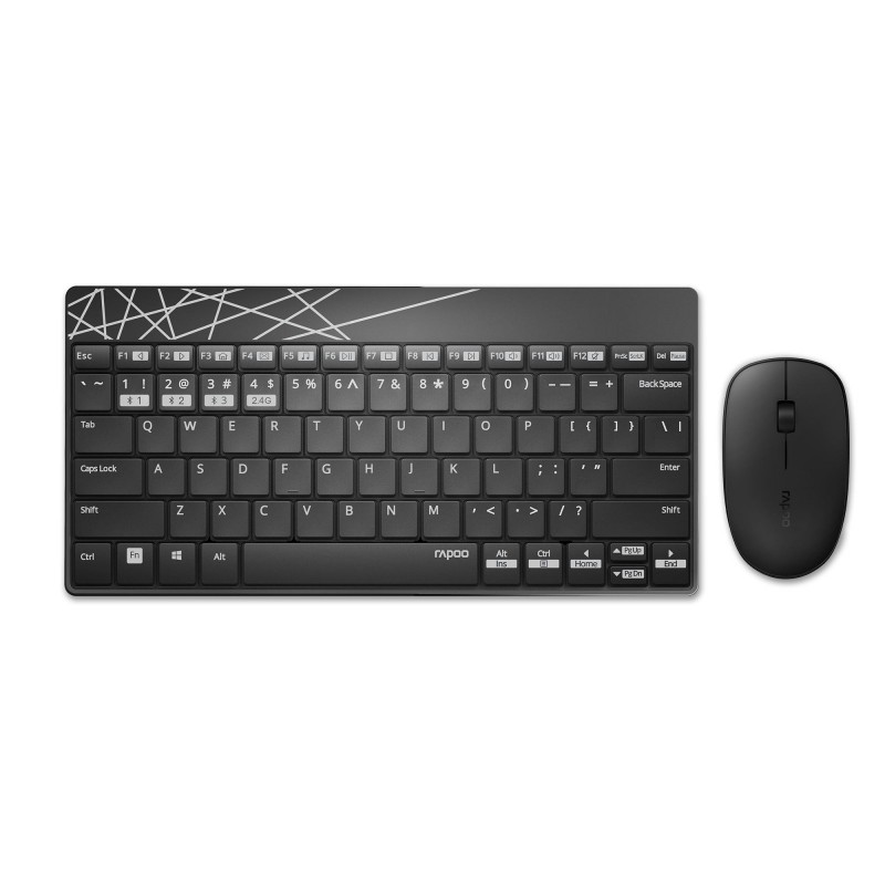 Комплект клавиатура и мишка RAPOO 8000M Multi mode, Bluetooth &2.4Ghz, Безжичен, Черен-RAPOO-18312