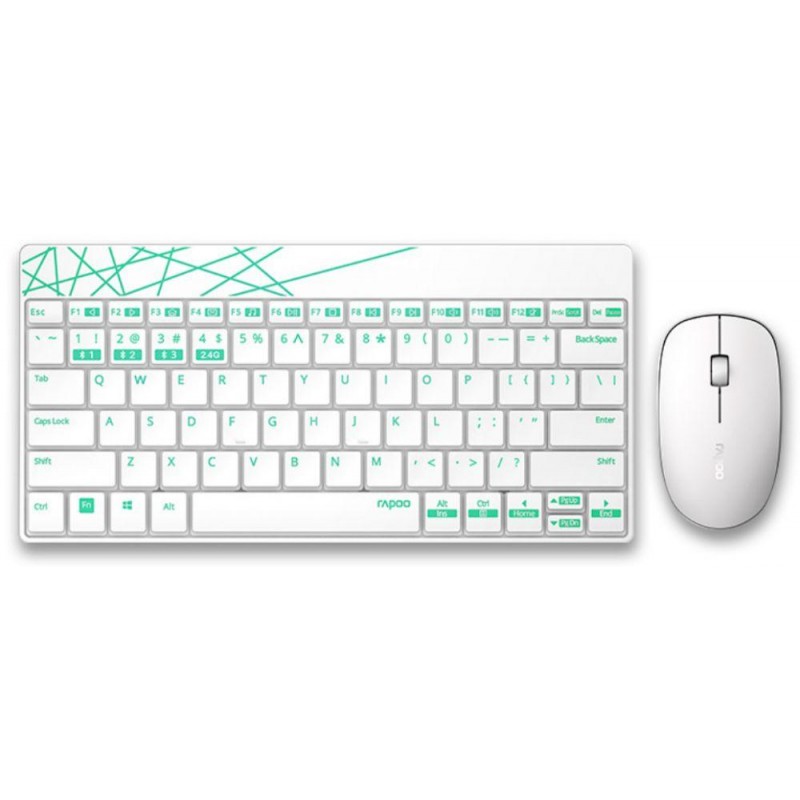 Комплект клавиатура и мишка RAPOO 8000M Multi mode, Bluetooth &2.4Ghz, Безжичен, Бял-8000M