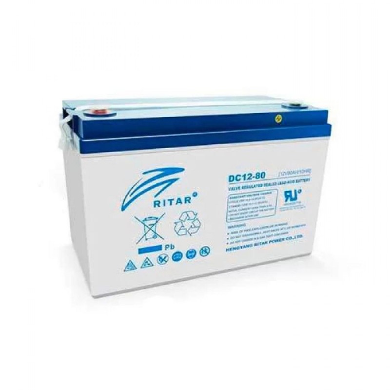 Оловна AGM Deep Cycle Батерия за соларни системи  RITAR (DC12-80), 12V, 80Ah, 350 / 167 /180  mm F15/M8 /