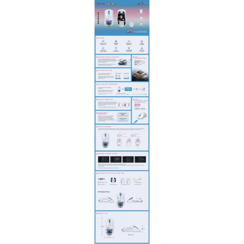 A4tech Bloody R73 Pro Nyx Mirage Геймърска безжична оптична мишка, A4-MOUSE-R73PRO-MIRAGE
