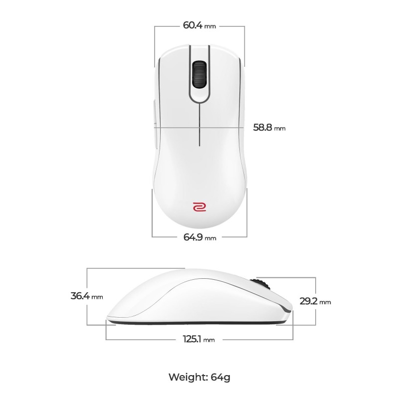 Геймърска безжична мишка ZOWIE FK2-DW 4K, бяла
