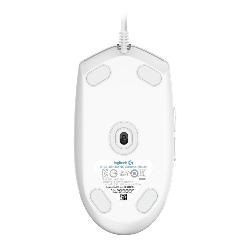 Геймърска мишка Logitech G102 LightSync, RGB, Оптична, Жична, USB, Бяла-LOGITECH-MOUSE-G102-LS-WH