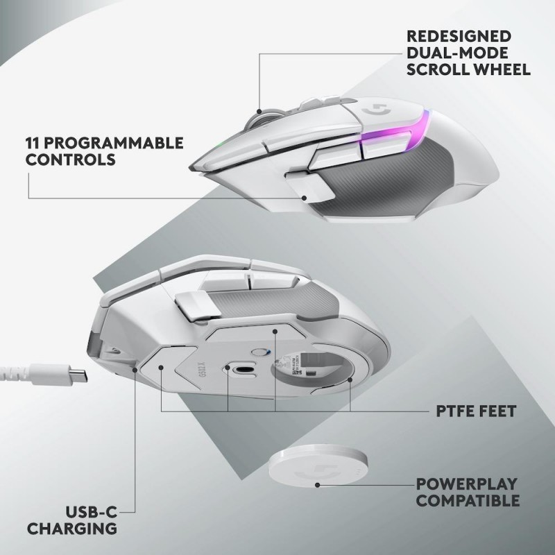 Геймърска мишка Logitech G502 X Plus White Lightsync RGB, LOGITECH-MOUSE-G502XP-WT