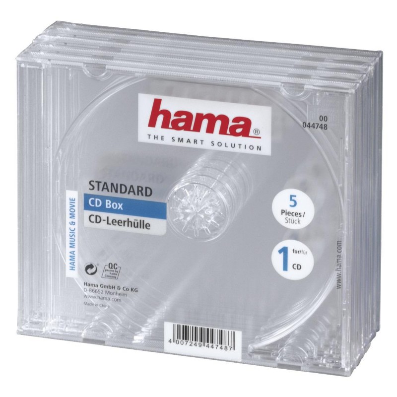 Кутийка за CD/DVD HAMA Jewel Case, прозрачен, 5 бр. в пакет-HAMA-44748