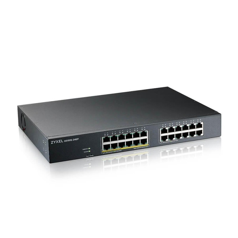 Суич 24-портов ZyXEL GS1915-24EP, Gigabit, управляем, standalone или Nebula управление, монтаж в