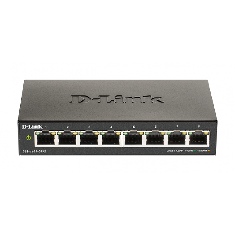 Суич D-Link DGS-1100-08V2, 8 портов 10/100/1000 Gigabit Smart Switch, управляем,-D-LINK-DGS-1100-08V2