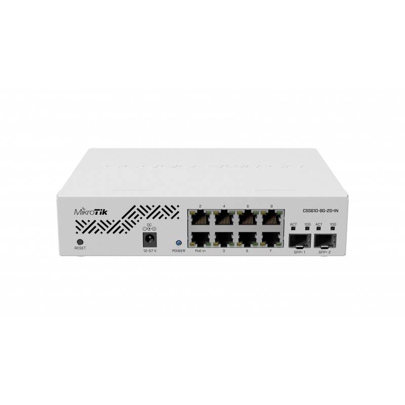 Суич MikroTik CSS610-8G-2S+IN, 8 x Gigabit Ethernet ports, 2 x SFP, PoE in, MIKROTIK-CSS610-8G-2S-IN